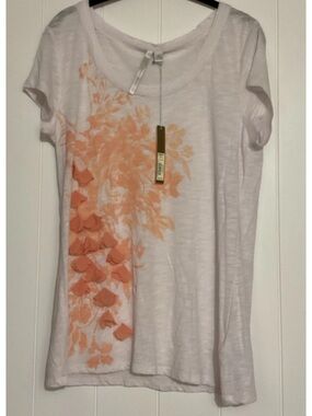LC Lauren Conrad White Short Sleeve Tee with Peach Floral Appliqué